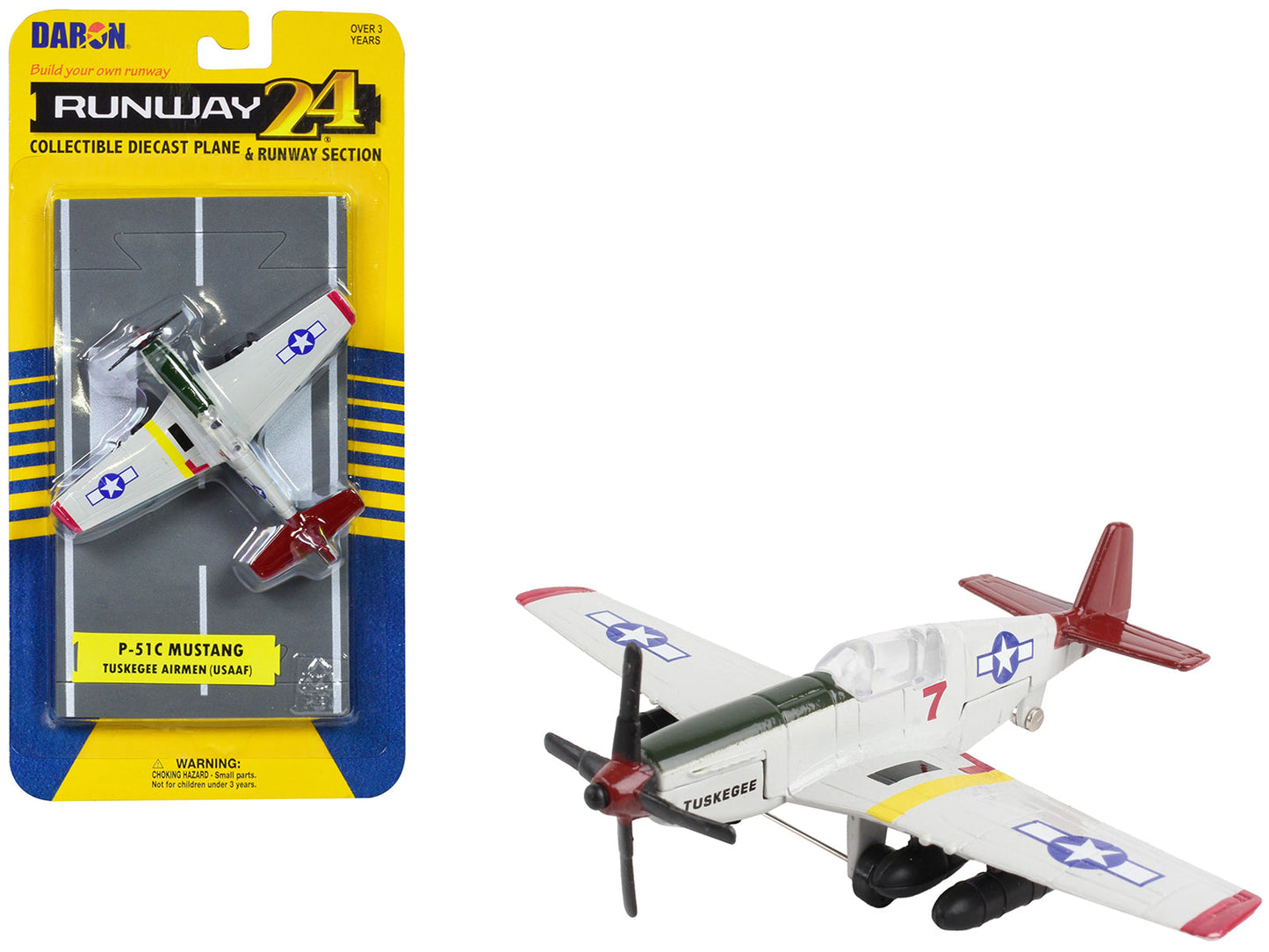 North American P-51C Mustang Fighter Aircraft Gray "Tuskegee Airmen-United States Army Air Force" with Runway Section Diecast Model Airplane