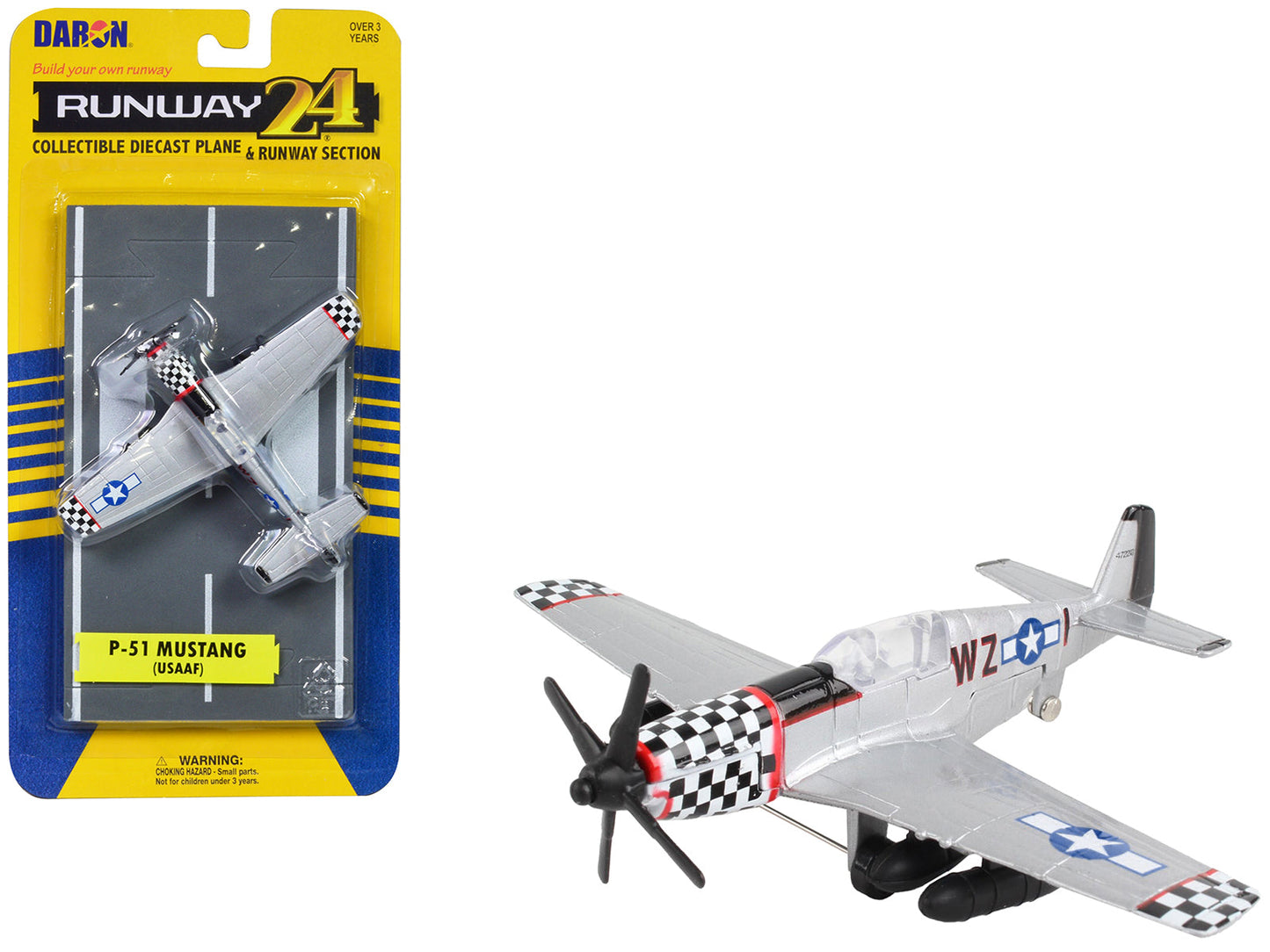 North American P-51 Mustang Fighter Aircraft Silver Metallic "United States Army Air Force" with Runway Section Diecast Model Airplane
