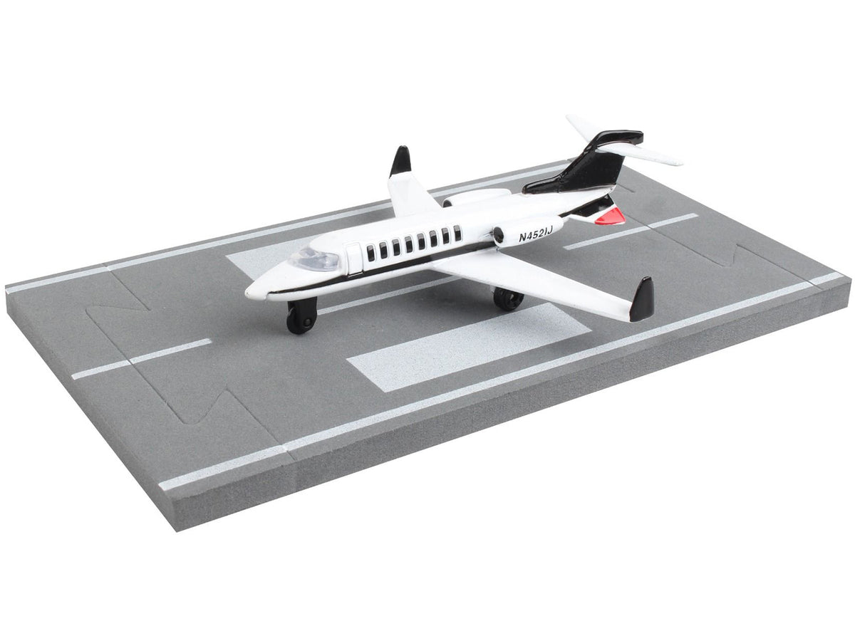 Private Jet Commercial Aircraft White with Black Tail "N452IJ" with Runway Section Diecast Model Airplane