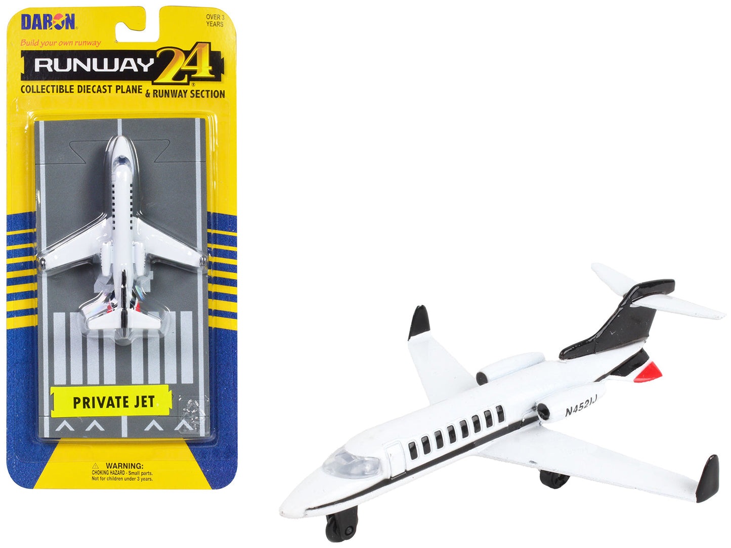 Private Jet Commercial Aircraft White with Black Tail "N452IJ" with Runway Section Diecast Model Airplane