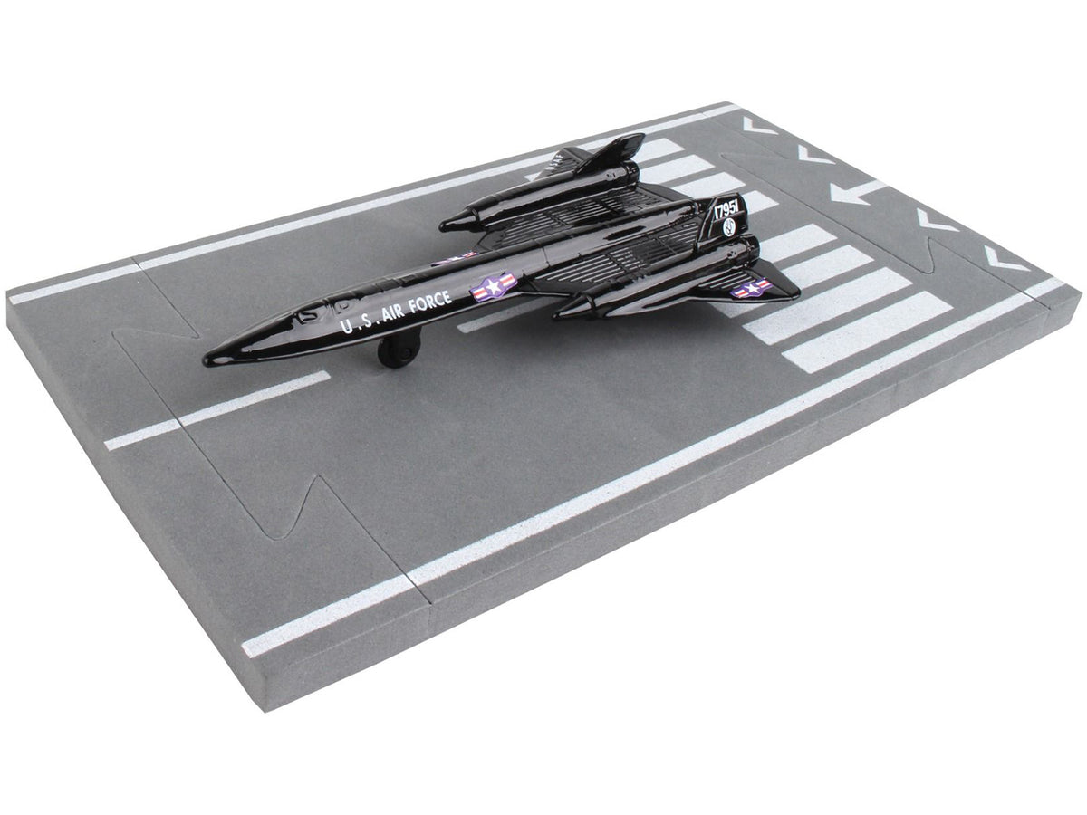 Lockheed SR-71 Blackbird Aircraft Black "United States Air Force" with Runway Section Diecast Model Airplane