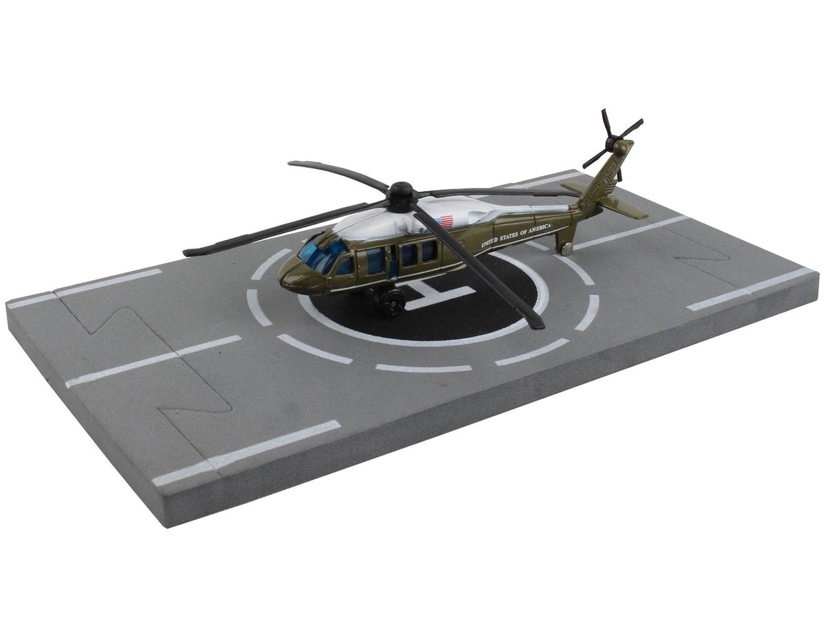 Sikorsky VH-60 White Hawk Helicopter Olive Drab with White Top "United States Presidential Helicopter - Marine One" with Runway Section Diecast Model
