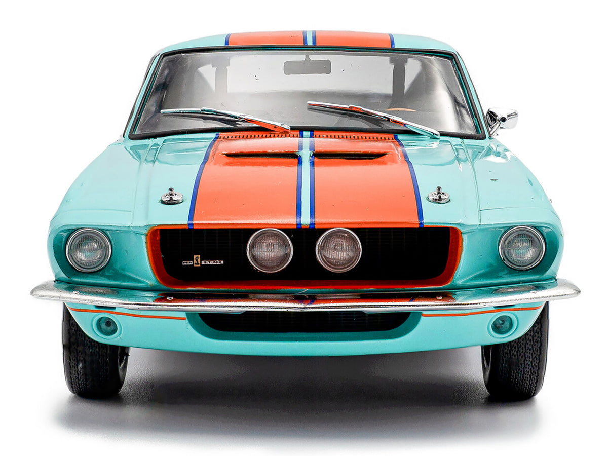 1967 Shelby GT500 #4 "Gulf Racing Tribute" Light Blue with Orange Stripes 1/18 Diecast Model Car