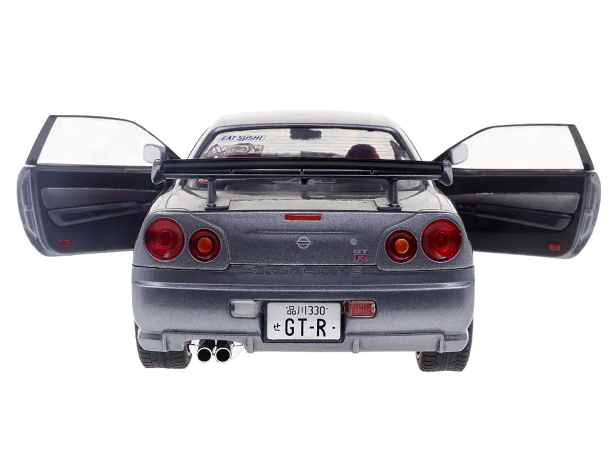 1999 Nissan Skyline GT-R (R34) RHD (Right Hand Drive) Silver Metallic with Purple Wheels 1/18 Diecast Model Car