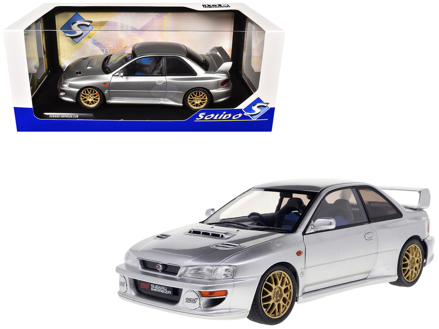 1998 Subaru Impreza 22B RHD (Right Hand Drive) Silver Metallic with Gold Wheels 1/18 Diecast Model Car