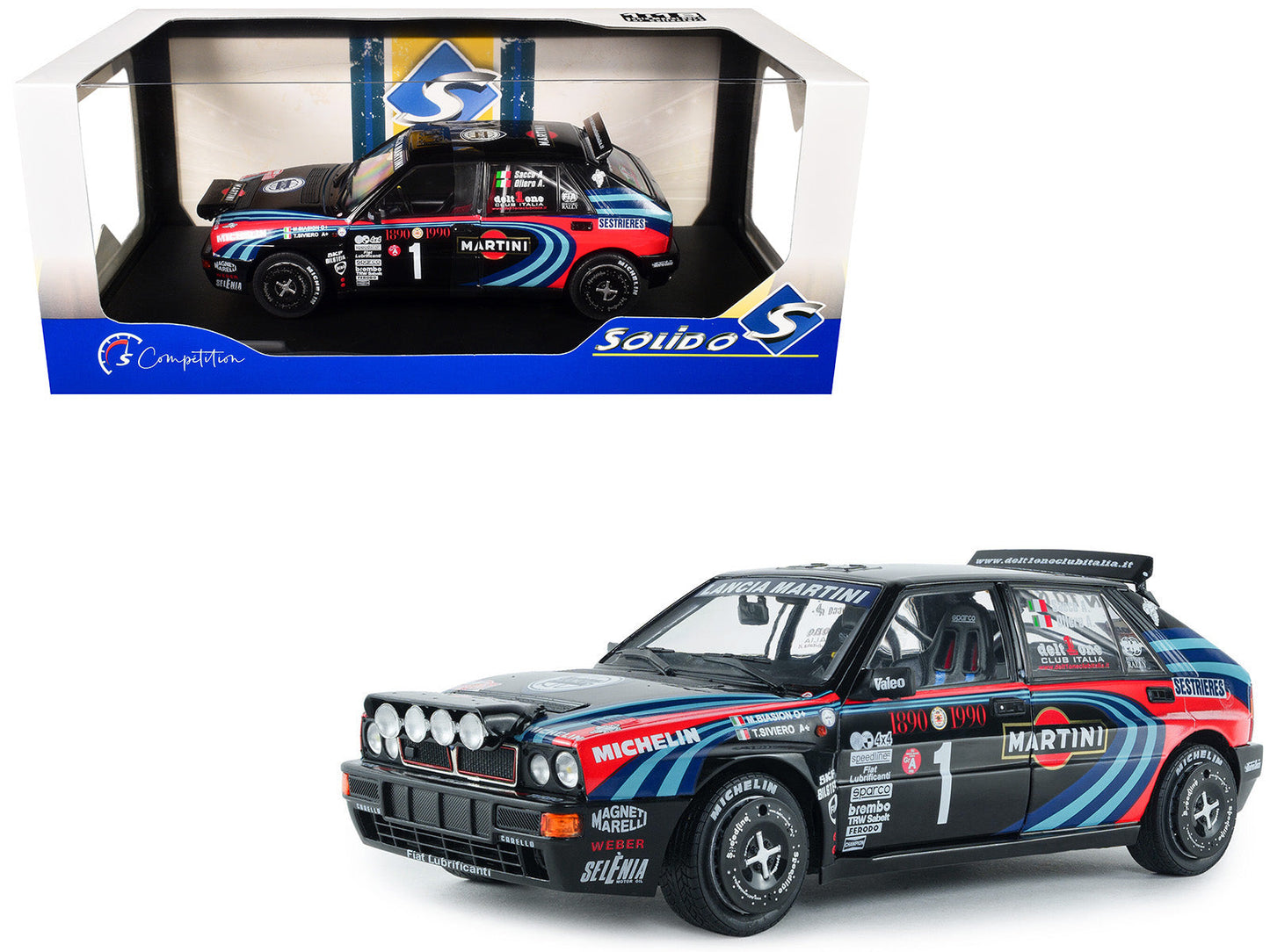 Lancia Delta HF Integrale #1 A. Sacco - A. Ollero "Miki Biasion Martini Racing Rallye Monte Carlo 1990 Tribute" FIA Historic Rally (2026) "Competition" Series 1/18 Diecast Model Car