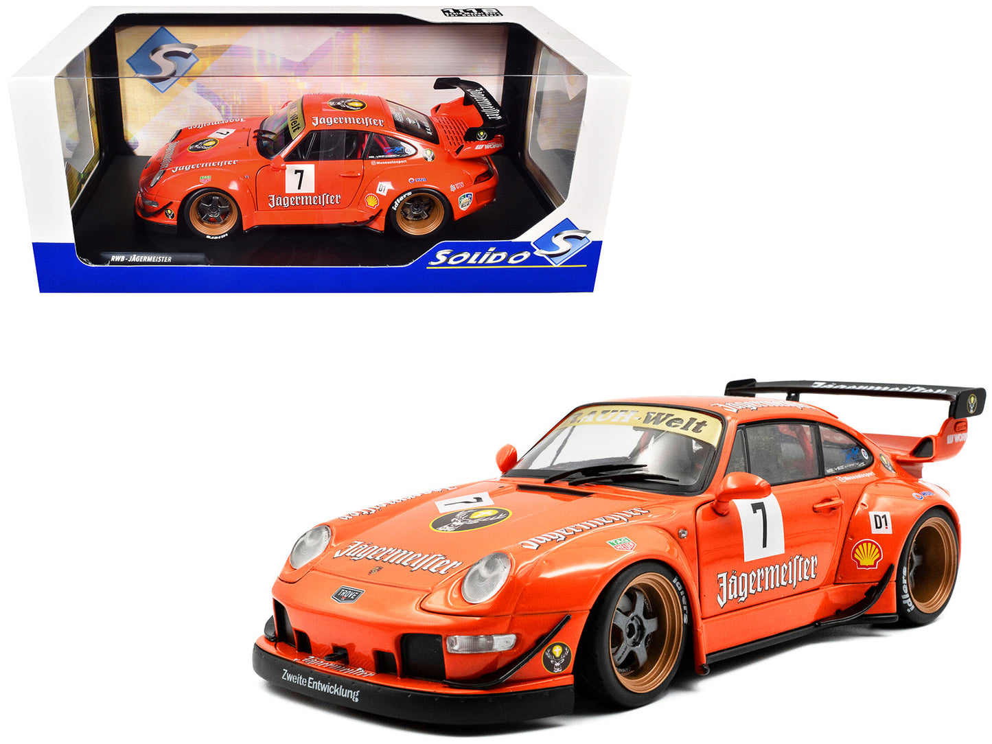2020 RWB Bodykit #7 "Jagermeister" Orange with Graphics 1/18 Diecast Model Car