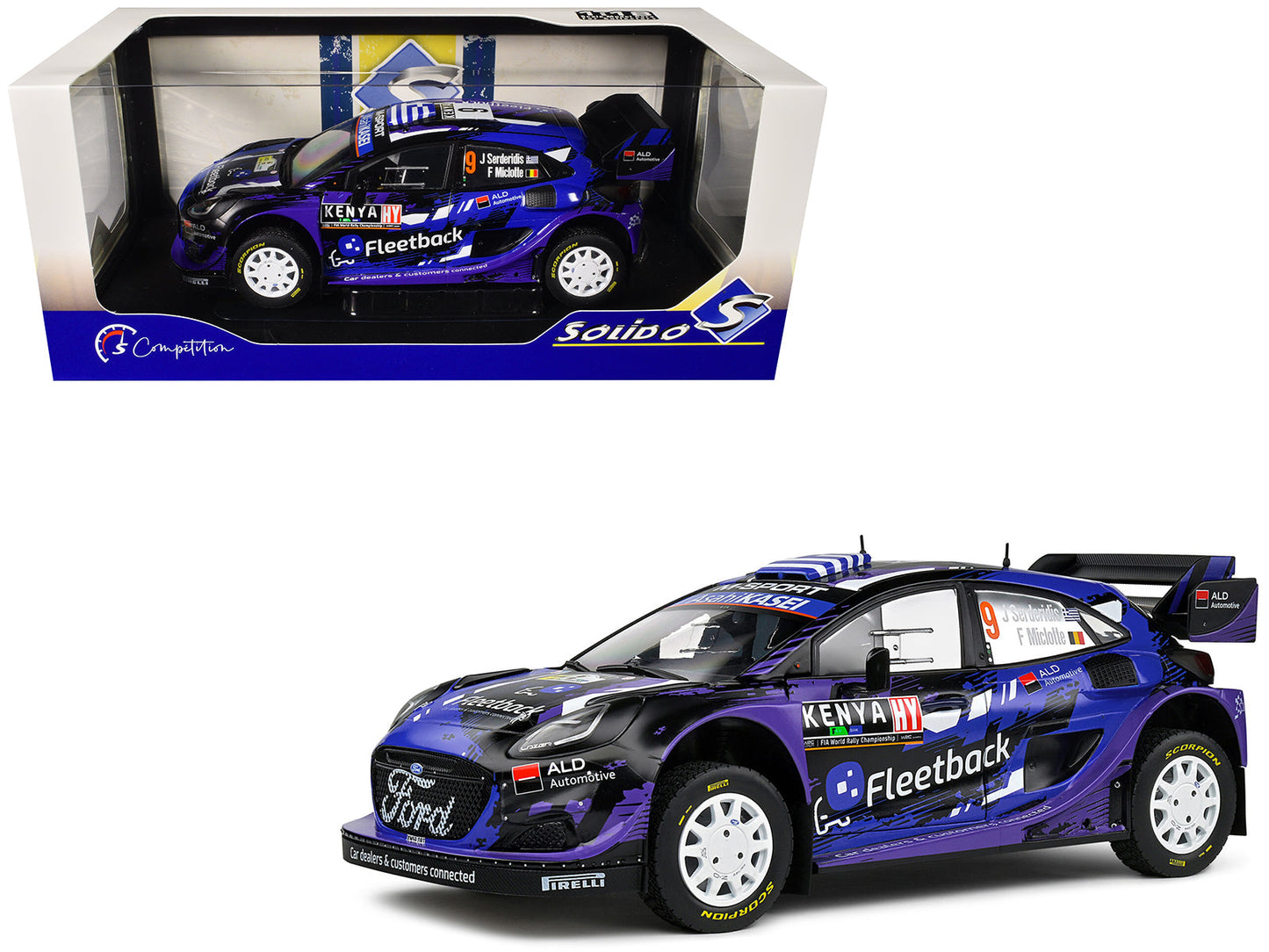 Ford Puma Rally1 Hybrid #9 Jourdan Serderidis - Frederic Miclotte "Safari Rally Kenya" (2022) "Competition" Series 1/18 Diecast Model Car