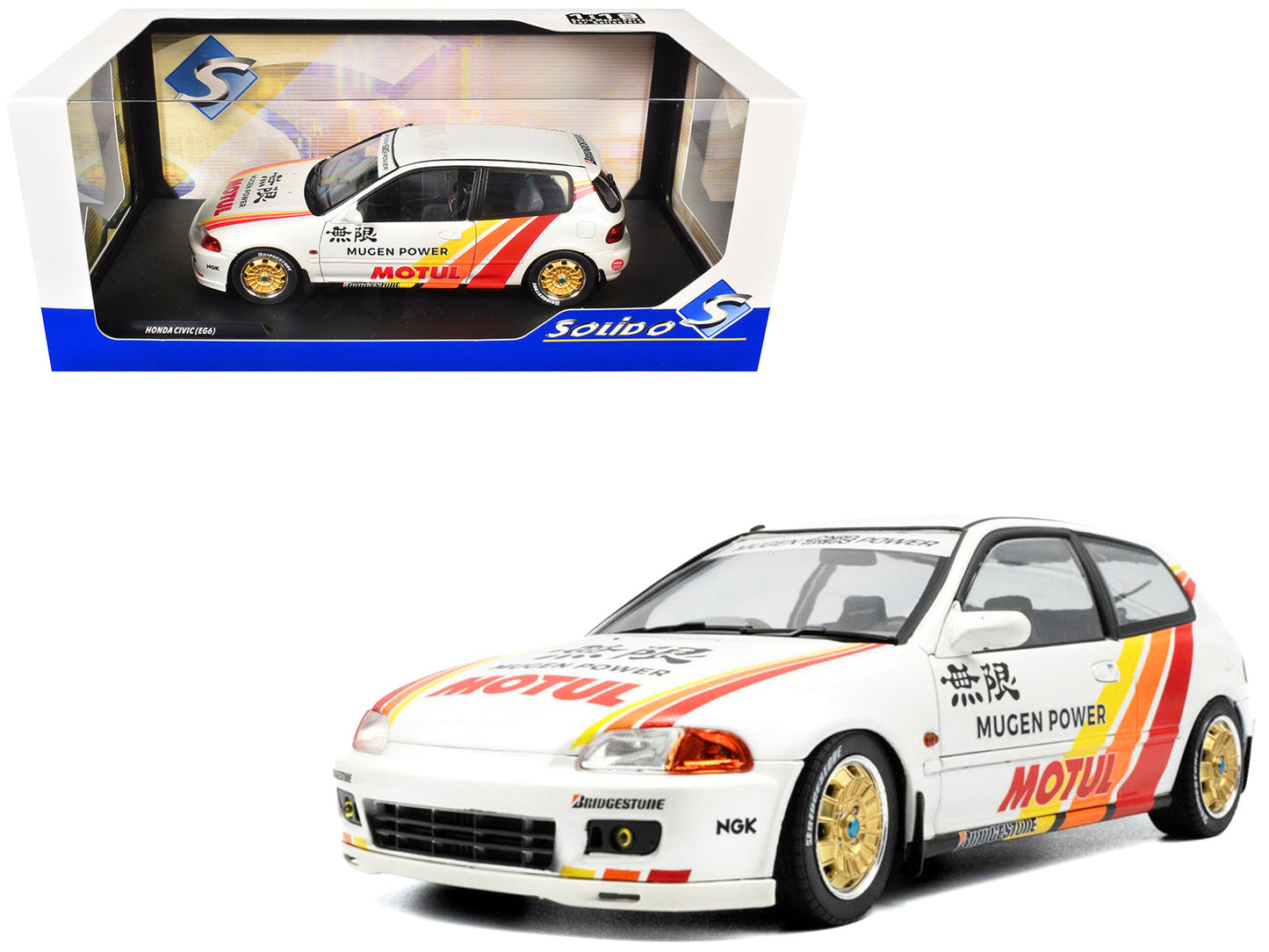 1991 Honda Civic (EG6) RHD (Right Hand Drive) "Mugen Racing" White with Stripes 1/18 Diecast Model Car