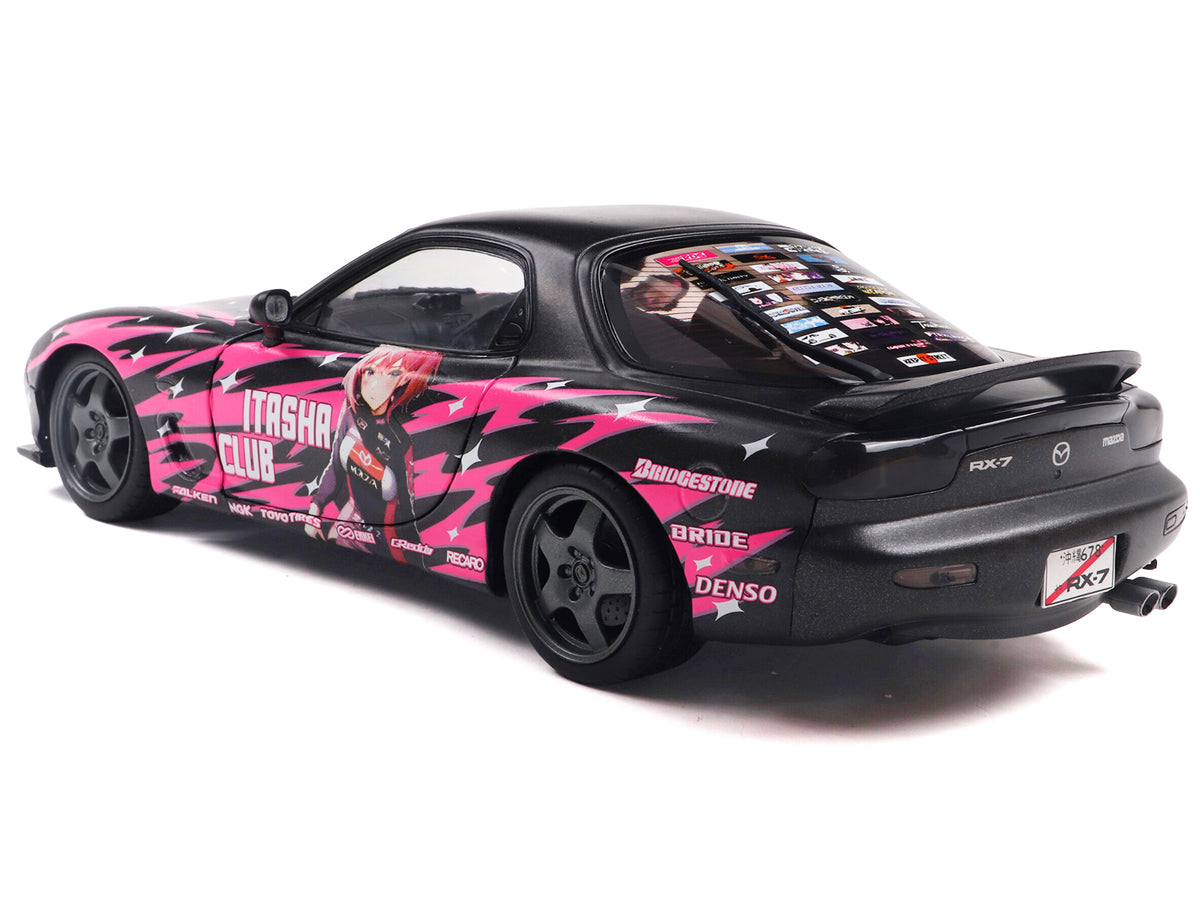 1994 Mazda RX7 (FDRS) RHD (Right Hand Drive) "Itasha Club" Black Metallic with Pink Graphics 1/18 Diecast Model Car