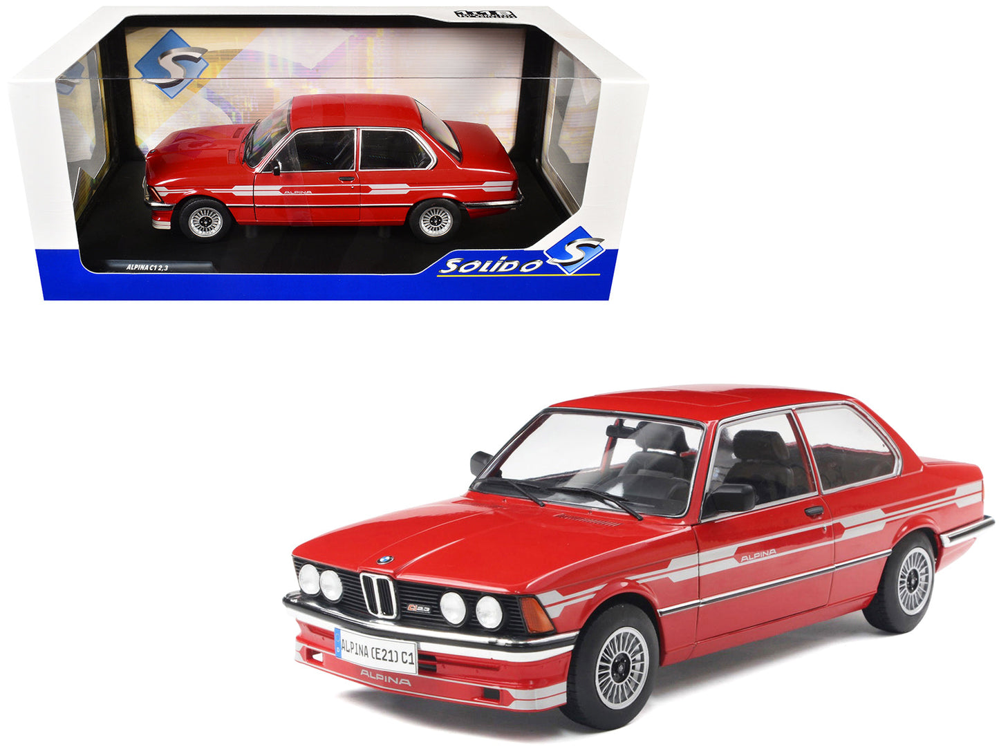 1980 Alpina E21 C1 2.3 Red with Gray Stripes 1/18 Diecast Model Car