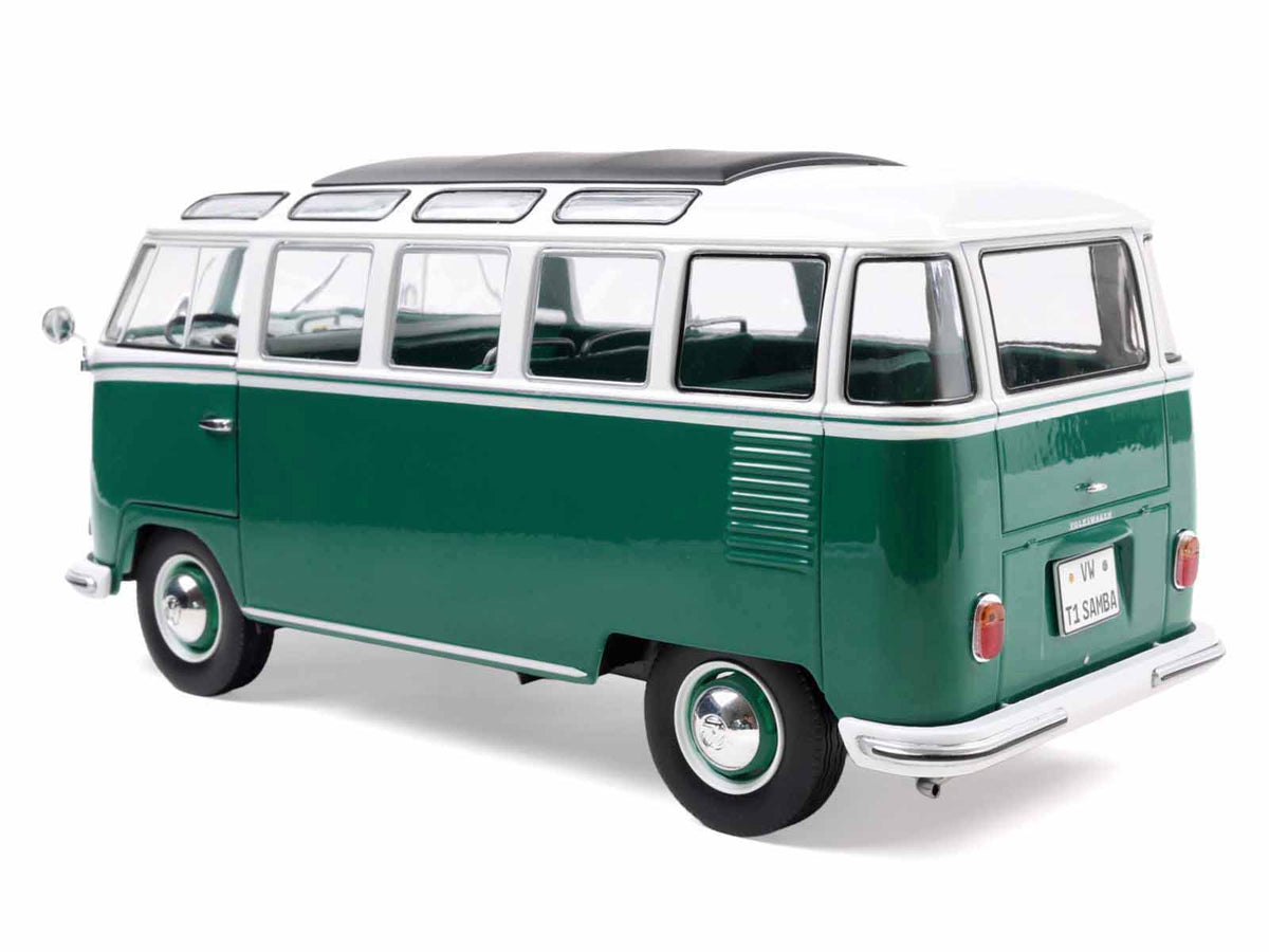 1962 Volkswagen T1 Samba Bus Green and White 1/18 Diecast Model Car
