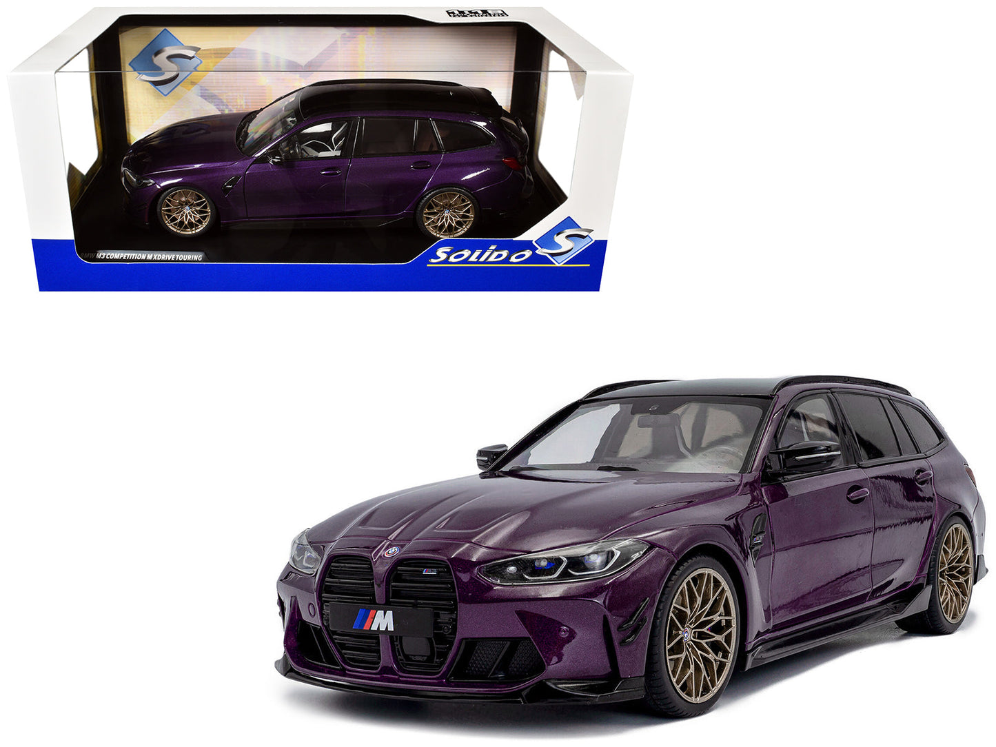 2024 BMW M3 Competition M xDrive Touring Twilight Purple Pearl Metallic with Black Top 1/18 Diecast Model Car