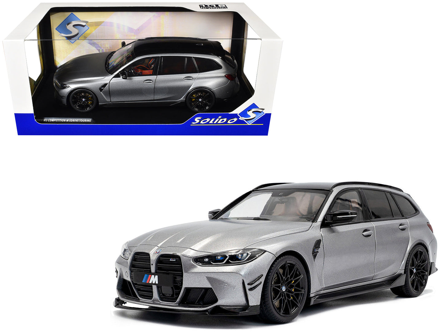 2024 BMW M3 Competition M xDrive Touring Frozen Pure Gray Metallic with Black Top 1/18 Diecast Model Car