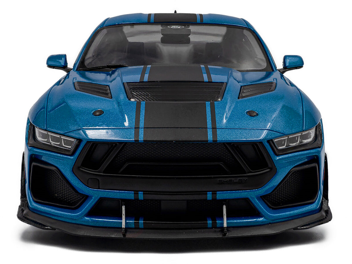 2024 Ford Shelby Mustang Super Snake Grabber Blue Metallic with Black Stripes 1/18 Diecast Model Car