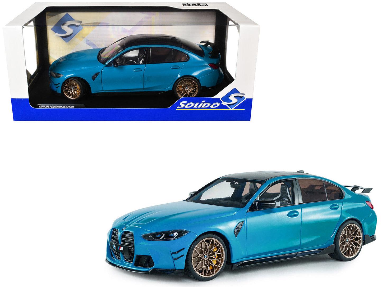 2024 BMW M3 Competition Daytona Beach Blue with Carbon Top 1/18 Diecast Model Car