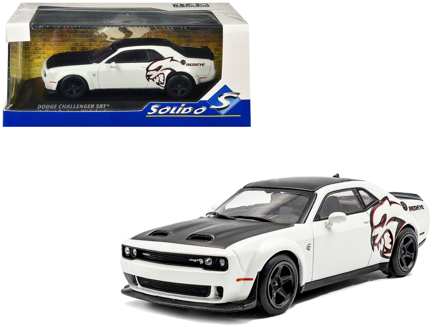 2020 Dodge Challenger SRT Hellcat Redeye Widebody White Knuckle with Matt Black Hood and Top 1/43 Diecast Model Car