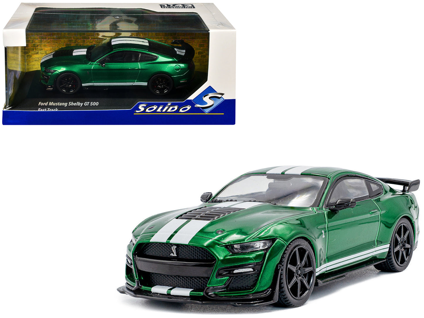 2020 Ford Mustang Shelby GT500 Fast Track Eruption Green Metallic with White Stripes 1/43 Diecast Model Car