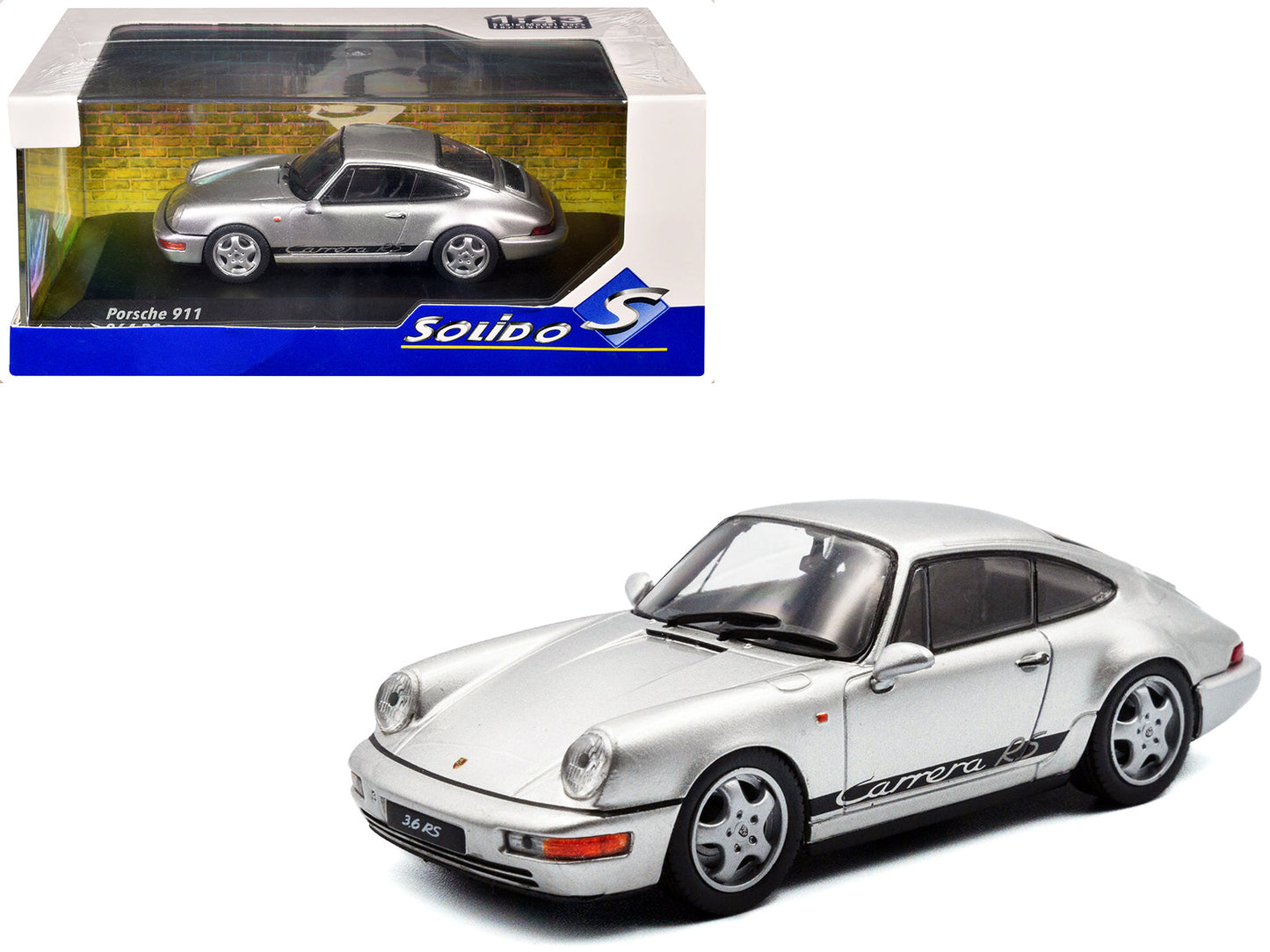 1994 Porsche 911 (964) RS Silver Metallic with Black Stripes 1/43 Diecast Model Car