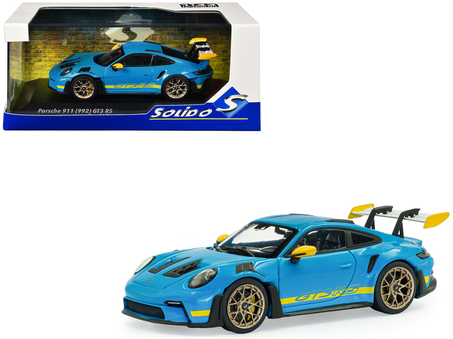 2023 Porsche 911 (992) GT3 RS "Tribute to 24 Hours of Daytona 2003" Riviera Blue with Yellow Stripes 1/43 Diecast Model Car