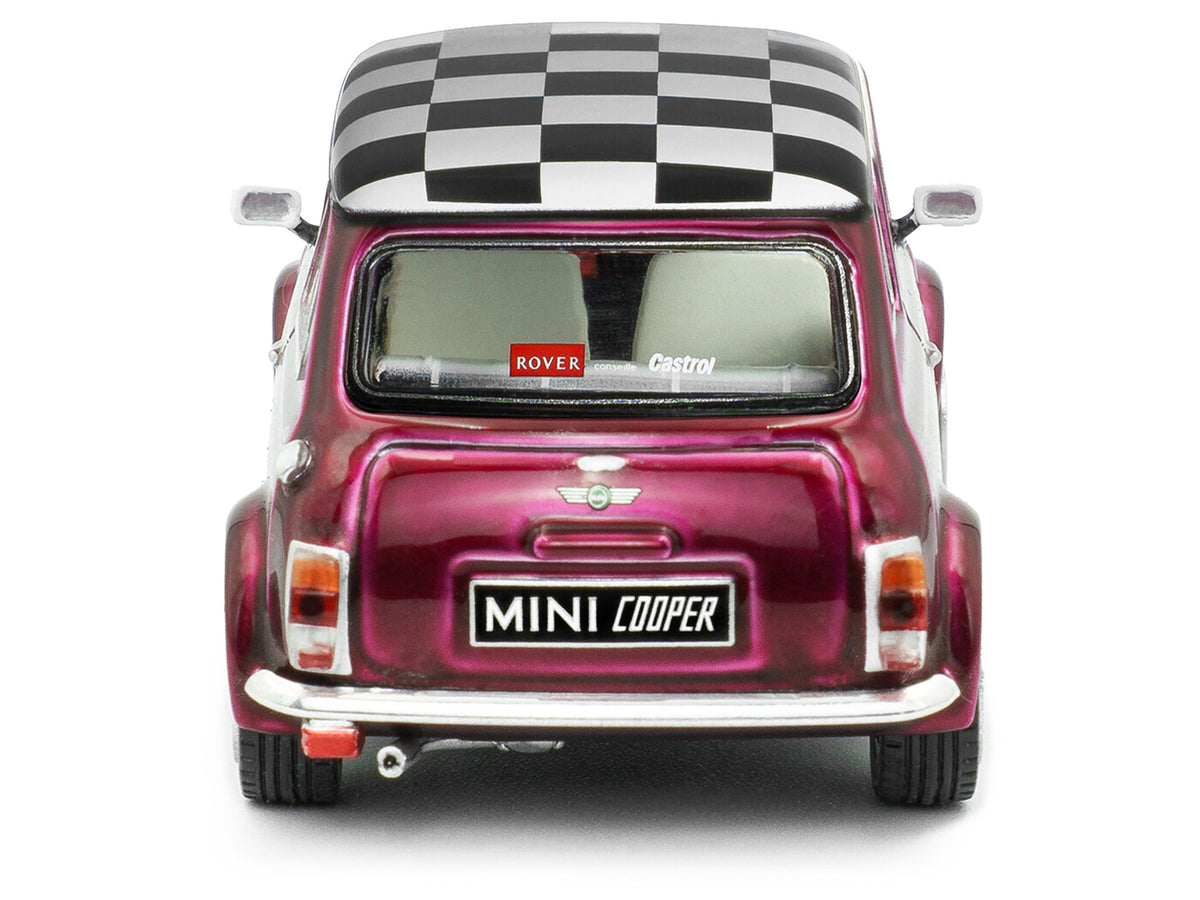 1997 Mini Cooper Sport Purple Metallic with White Stripes and Checkered Top 1/43 Diecast Model Car