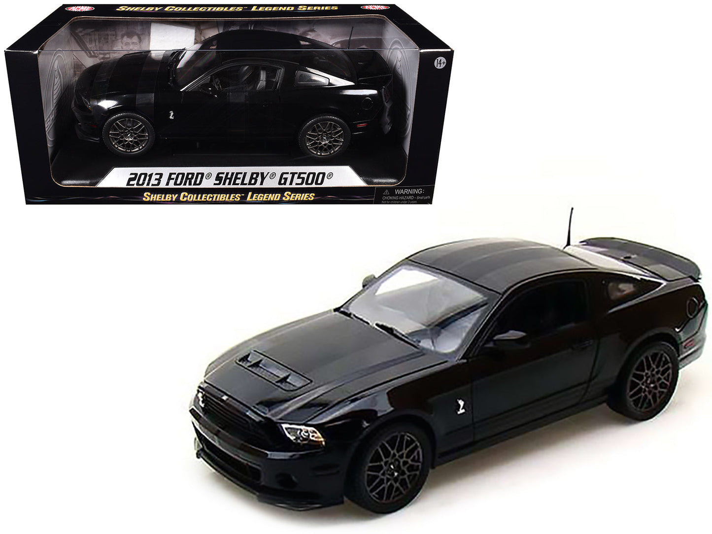 2013 Ford Shelby Mustang Cobra GT500 SVT Black with Black Stripes 1/18 Diecast Car Model