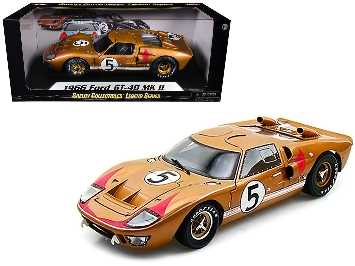 1966 Ford GT-40 MK II RHD (Right hand Drive) #5 Gold 24H of Le Mans 1/18 Diecast Model Car