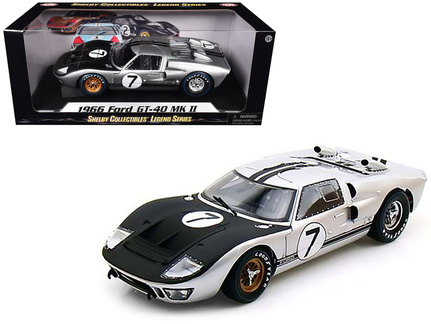 1966 Ford GT-40 MK II #7 Silver 1/18 Diecast Model Car