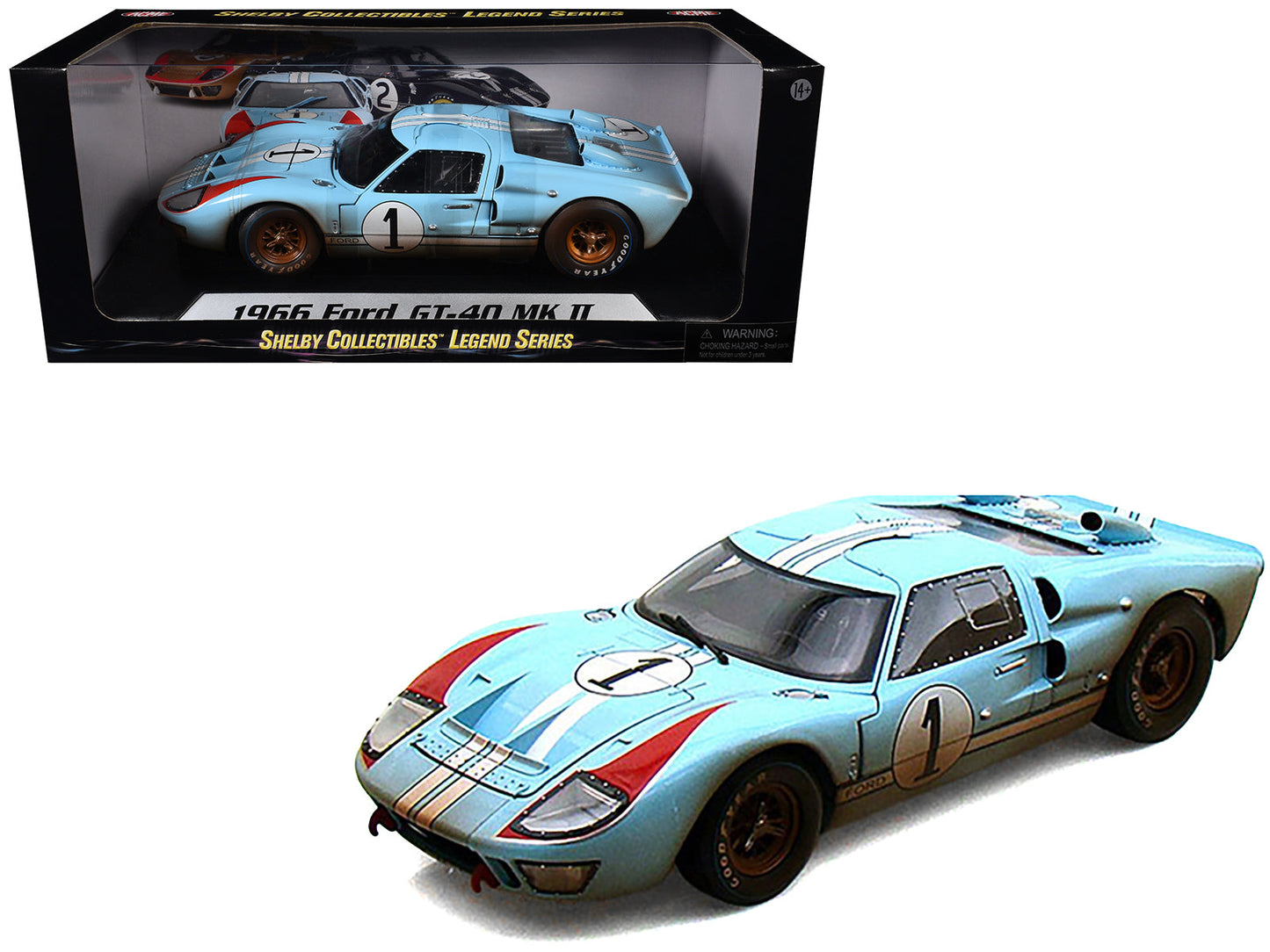 1966 Ford GT-40 MK II #1 Light Blue Miles - Hulme Le Mans (Dirty Version) 1/18 Diecast Model Car