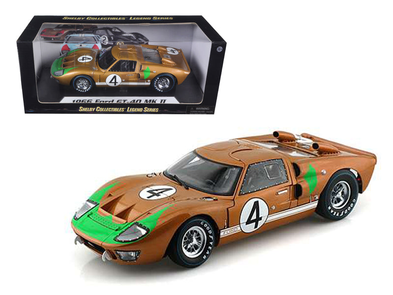 1966 Ford GT-40 MK 2 Gold #4 1/18 Diecast Car Model