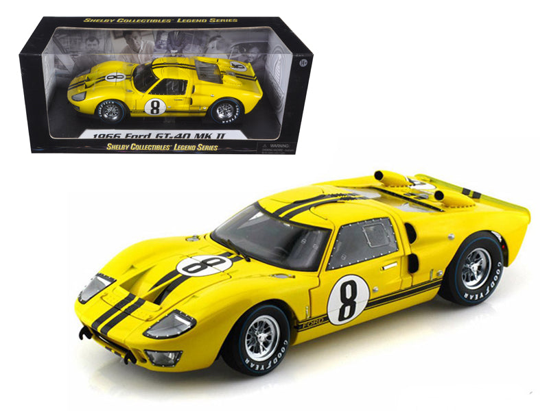1966 Ford GT-40 MK II #8 Yellow with Black Stripes 1/18 Diecast Model Car
