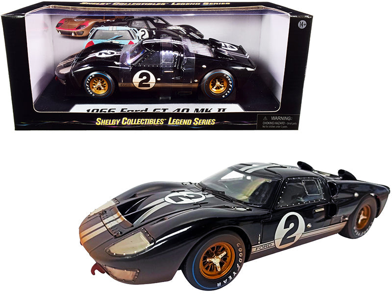 1966 Ford GT-40 MK II #2 Black with Silver Stripes After Race (Dirty Version) 1/18 Diecast Model Car
