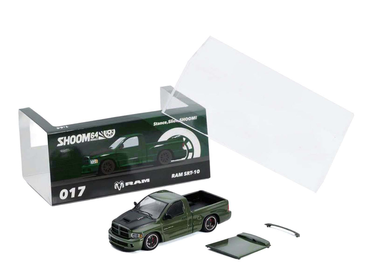 2003 Dodge Ram SRT-10 Pickup Truck Green Metallic with Matt Black Hood 1/64 Diecast Model Car