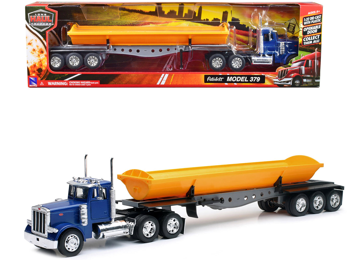Peterbilt 379 Truck with Side Dump Blue and Yellow "Long Haul Truckers" Series 1/32 Diecast Model