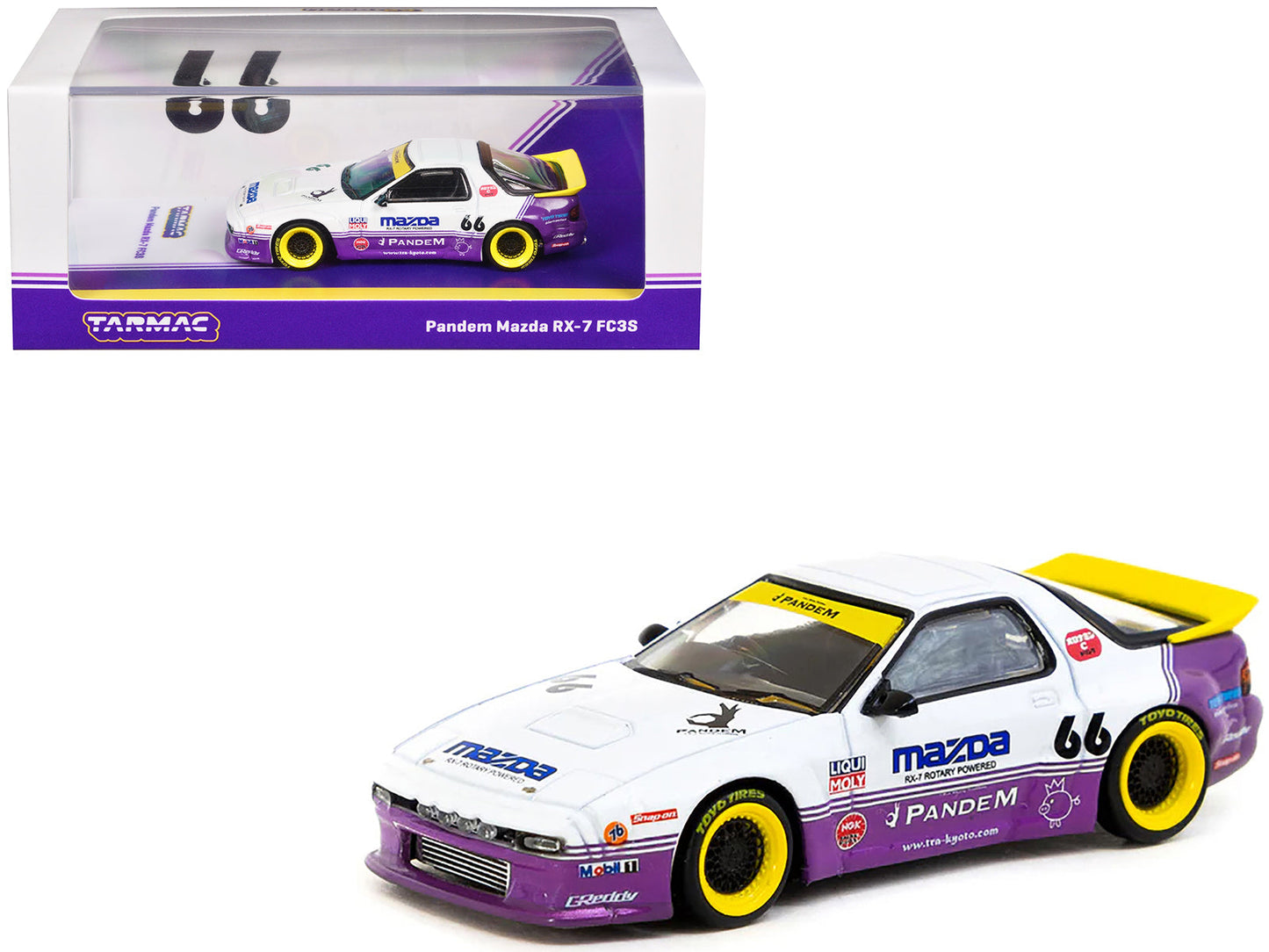 Mazda RX-7 FC3S Pandem RHD (Right Hand Drive) #66 White and Purple with Graphics "Hobby64" Series 1/64 Diecast Model Car