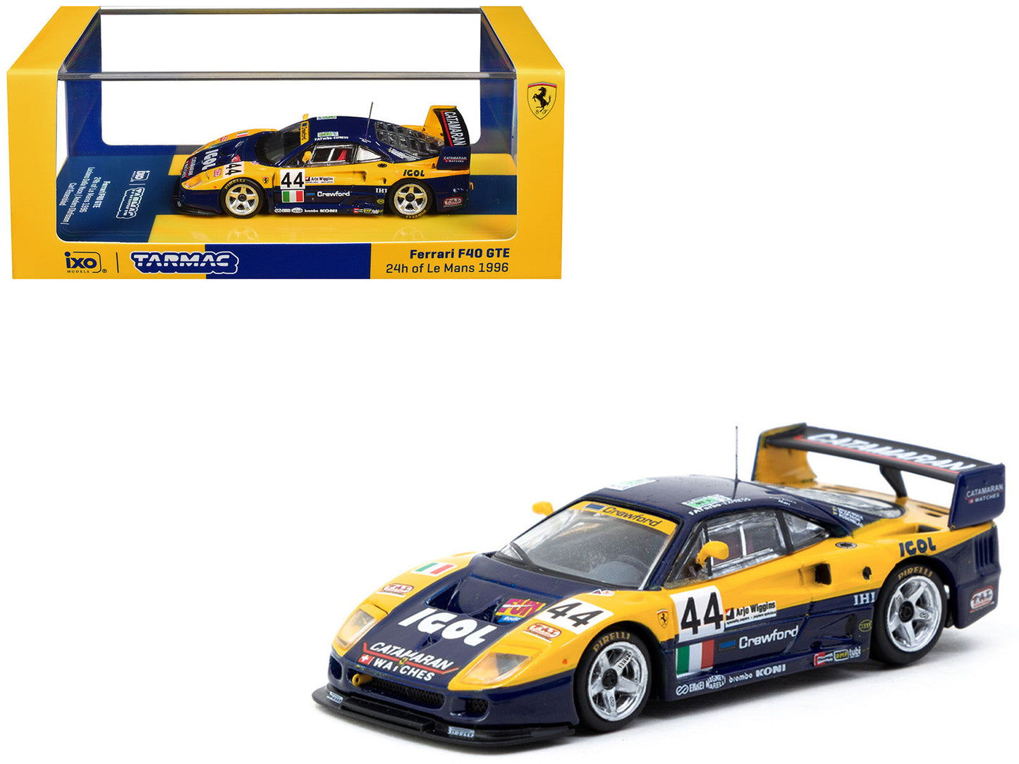 Ferrari F40 GTE #44 Luciano Della Noce - Anders Olofsson - Carl Rosenblad "24 Hours of Le Mans" (1996) "Hobby64" Series 1/64 Diecast Model Car