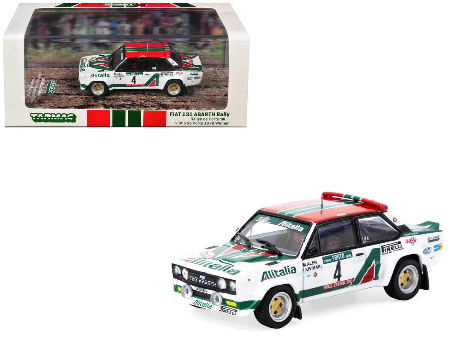 FIAT 131 ABARTH Rally #4 Markku Alen - Ilkka Kivimaki Winner "Rallye de Portugal - Vinho do Porto" (1978) "Hobby64" Series 1/64 Diecast Model Car