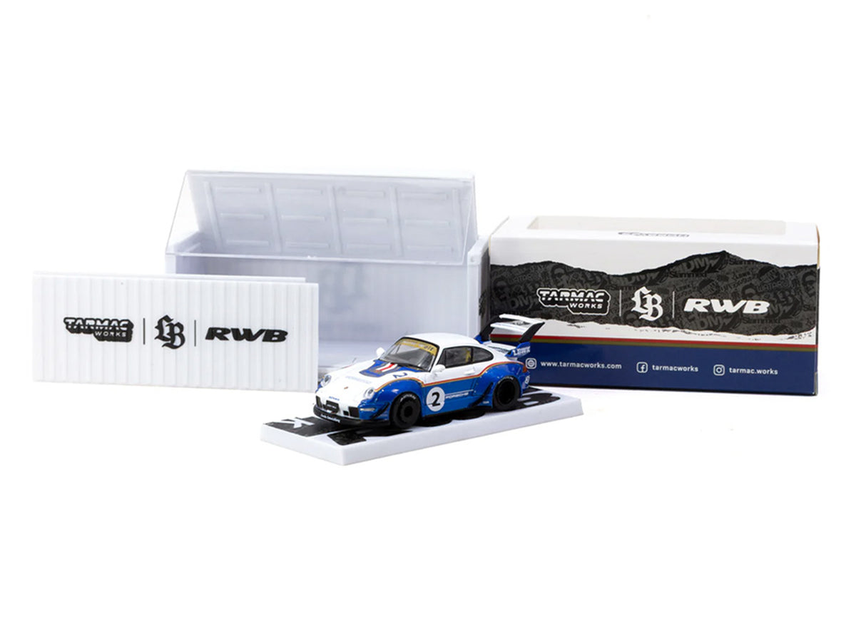 RWB 993 #2 "Liberty Walk" White and Blue Metallic with Container Packaging "Hobby64" Series 1/64 Diecast Model Car