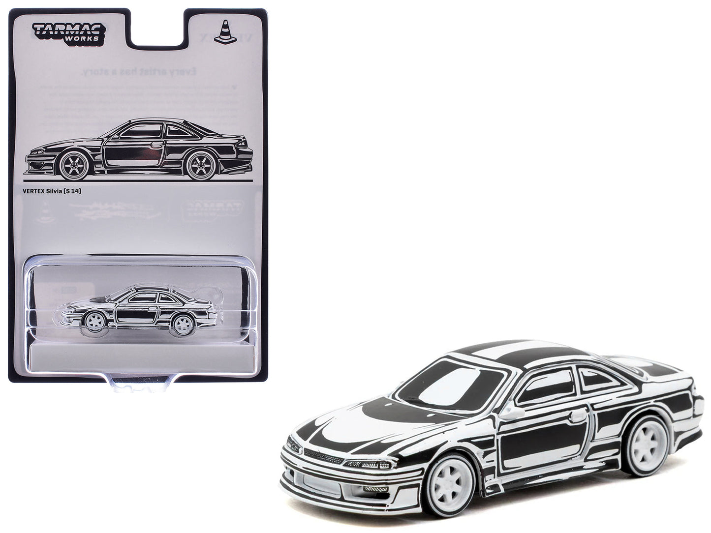 VERTEX Silvia (S14) "Designed by Joshua Vides" Black and White "Global64" Series 1/64 Diecast Model Car