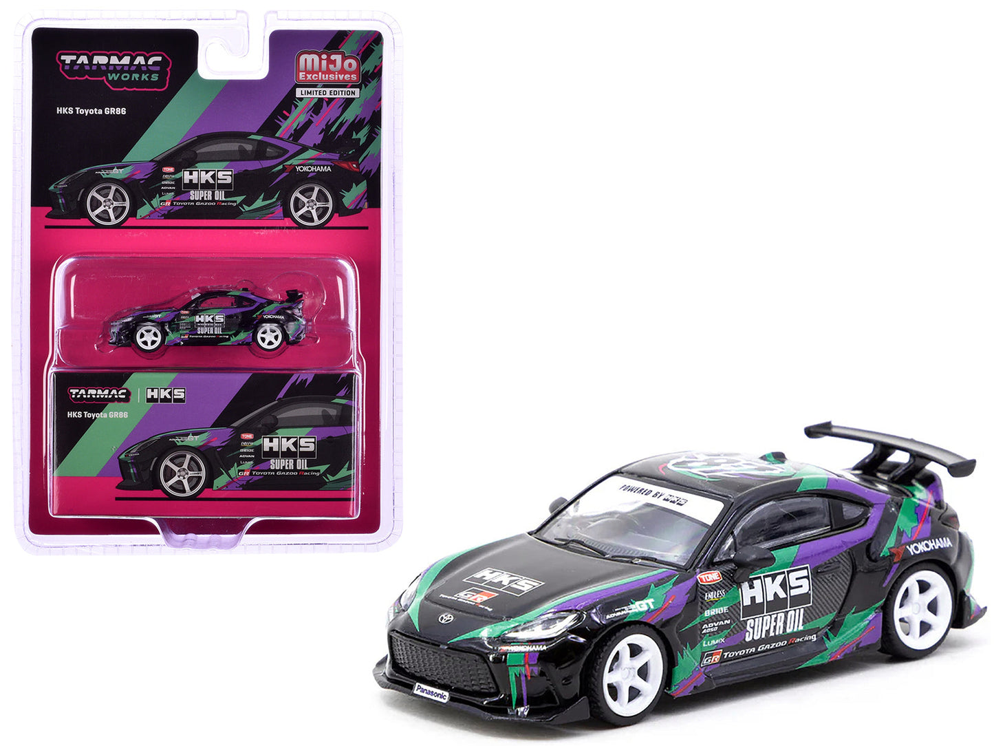Toyota GR86 RHD (Right Hand Drive) "HKS" Black with Graphics "Global64" Series 1/64 Diecast Model