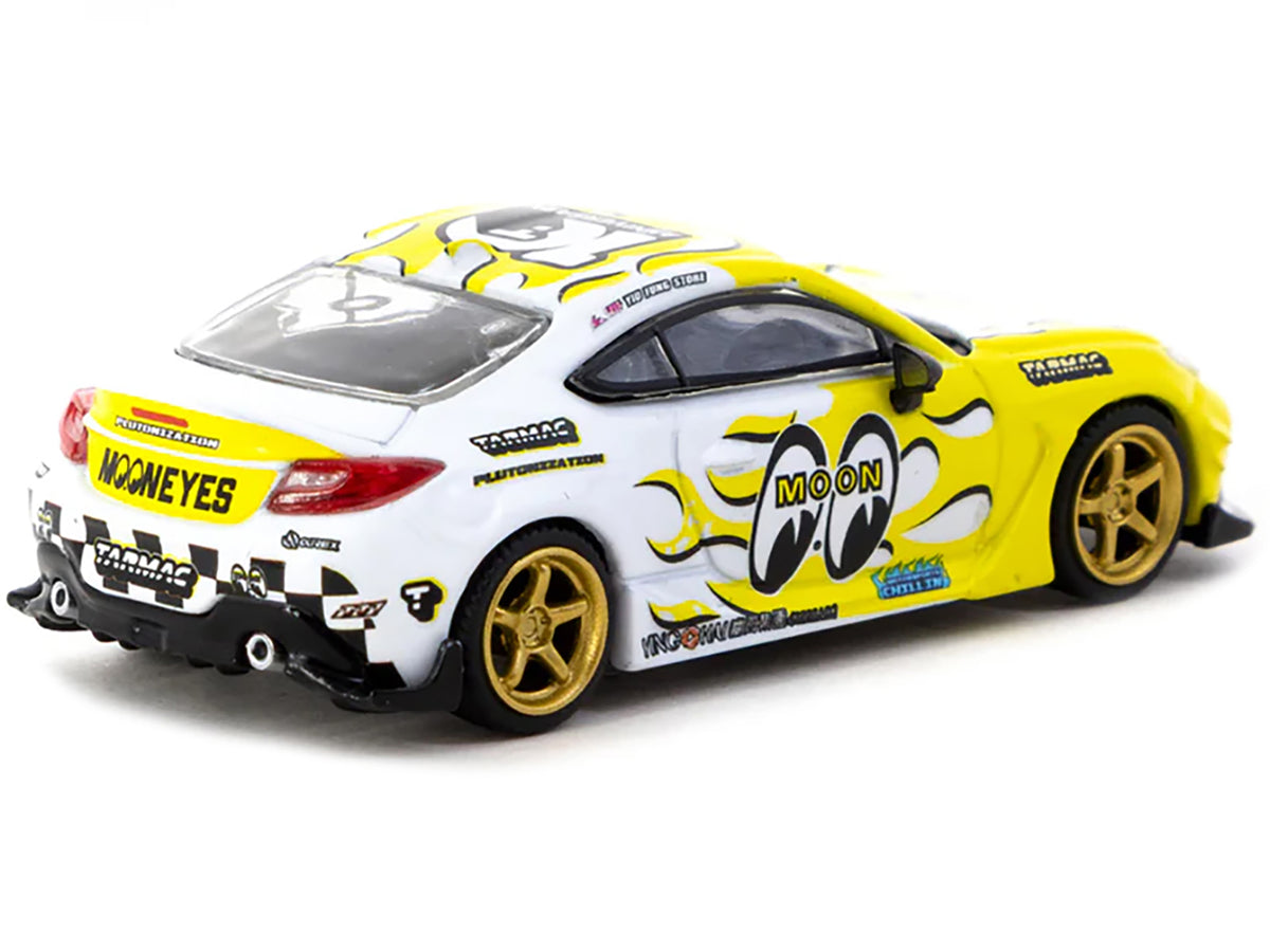 Toyota GR86 RHD (Right Hand Drive) "MoonEyes" White with Yellow Flames and Graphics "Global64" Series 1/64 Diecast Model