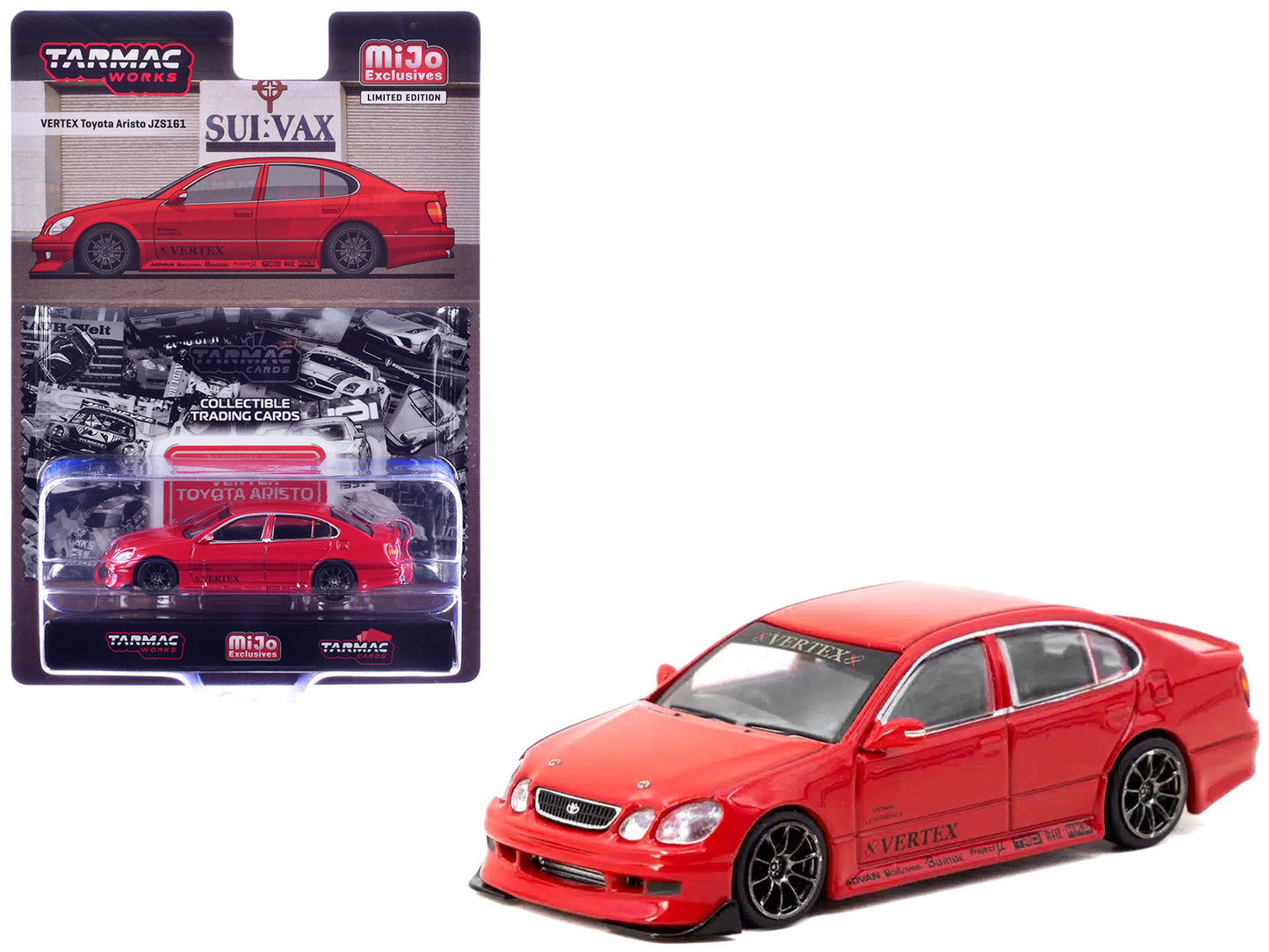 Toyota Vertex Aristo JZS161 RHD (Right Hand Drive) Red with Tarmac Cards "Global64" Series 1/64 Diecast Model Car