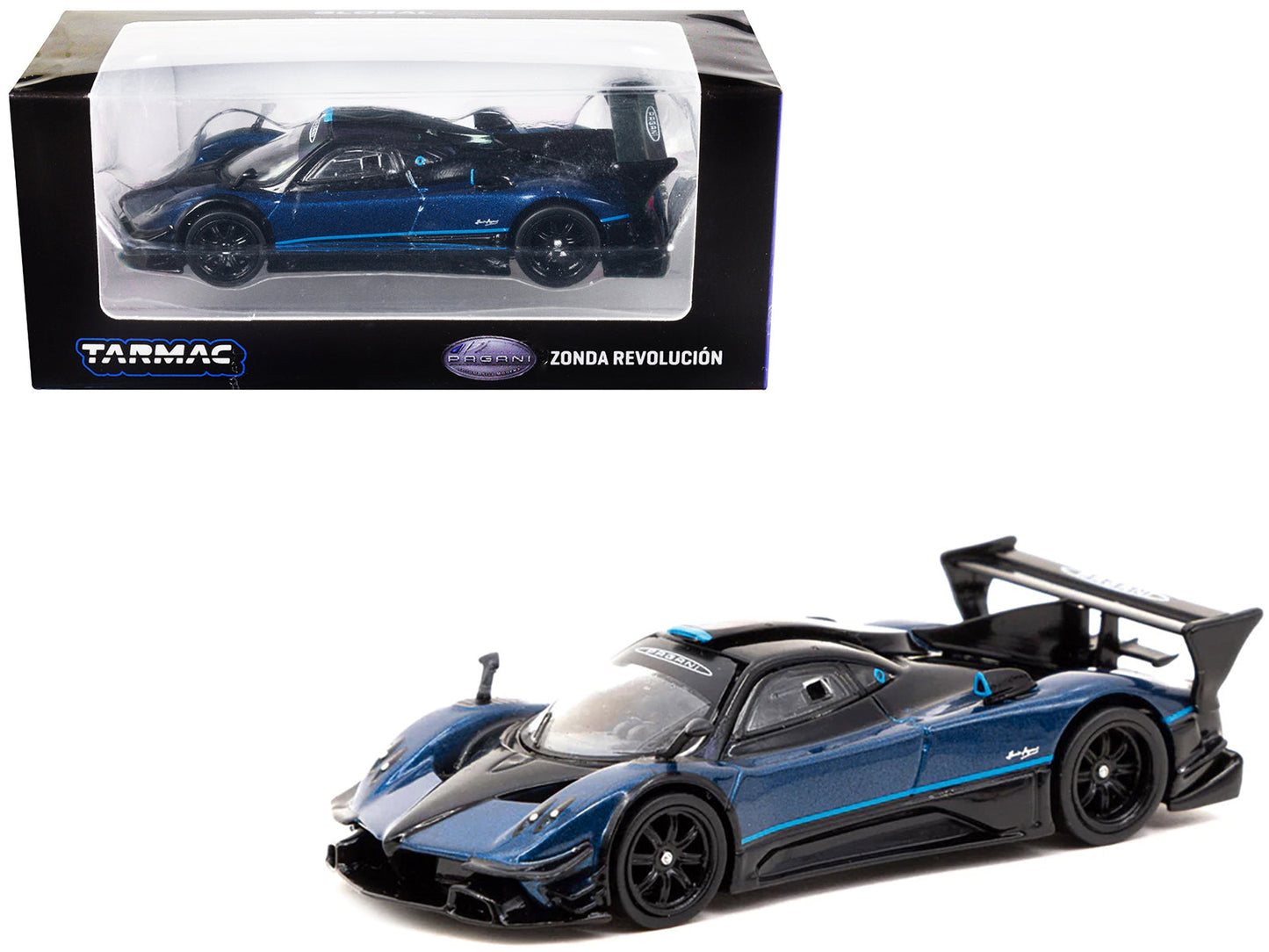 Pagani Zonda Revolucion Blue Metallic and Black with Light Blue Stripes "Global64" Series 1/64 Diecast Model Car