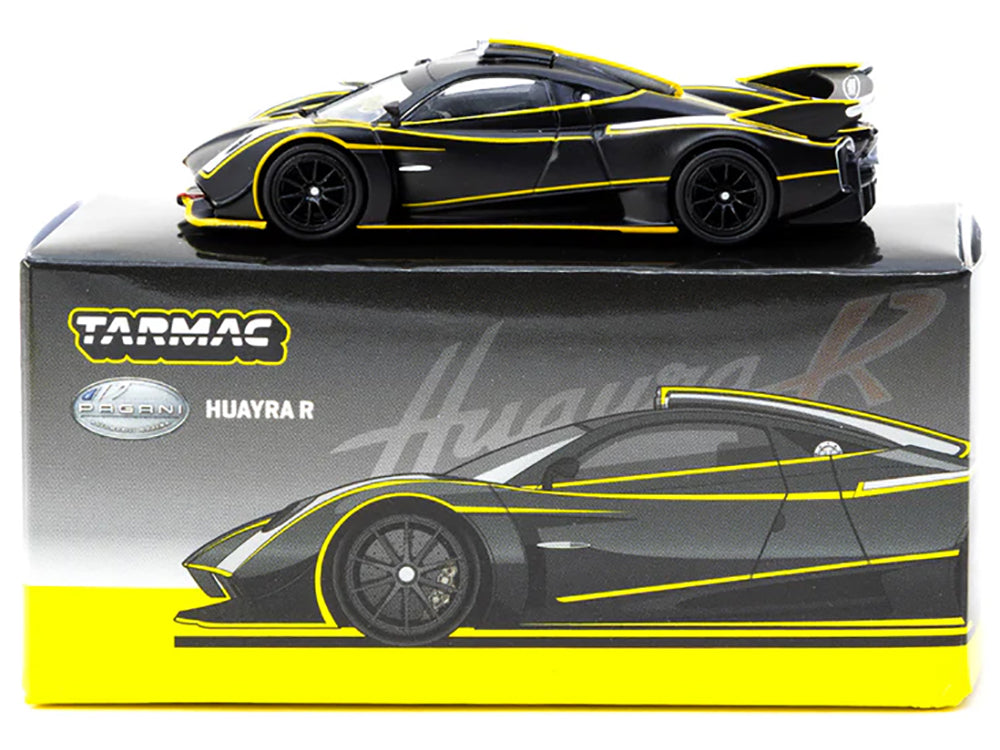 Pagani Huayra R Matt Black with Silver Accents and Yellow Stripes "Global64" Series 1/64 Diecast Model