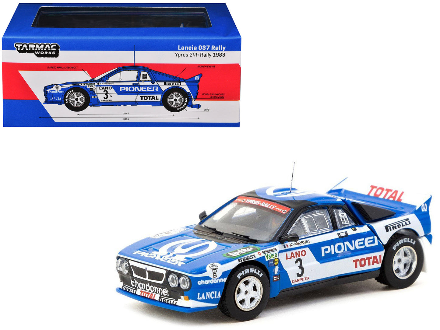 Lancia 037 Rally #3 Jean-Claude Andruet - Francoise Sappey 2nd Place "Ypres 24 Hours Rally" (1983) "Hobby64+" Series 1/64 Diecast Model Car