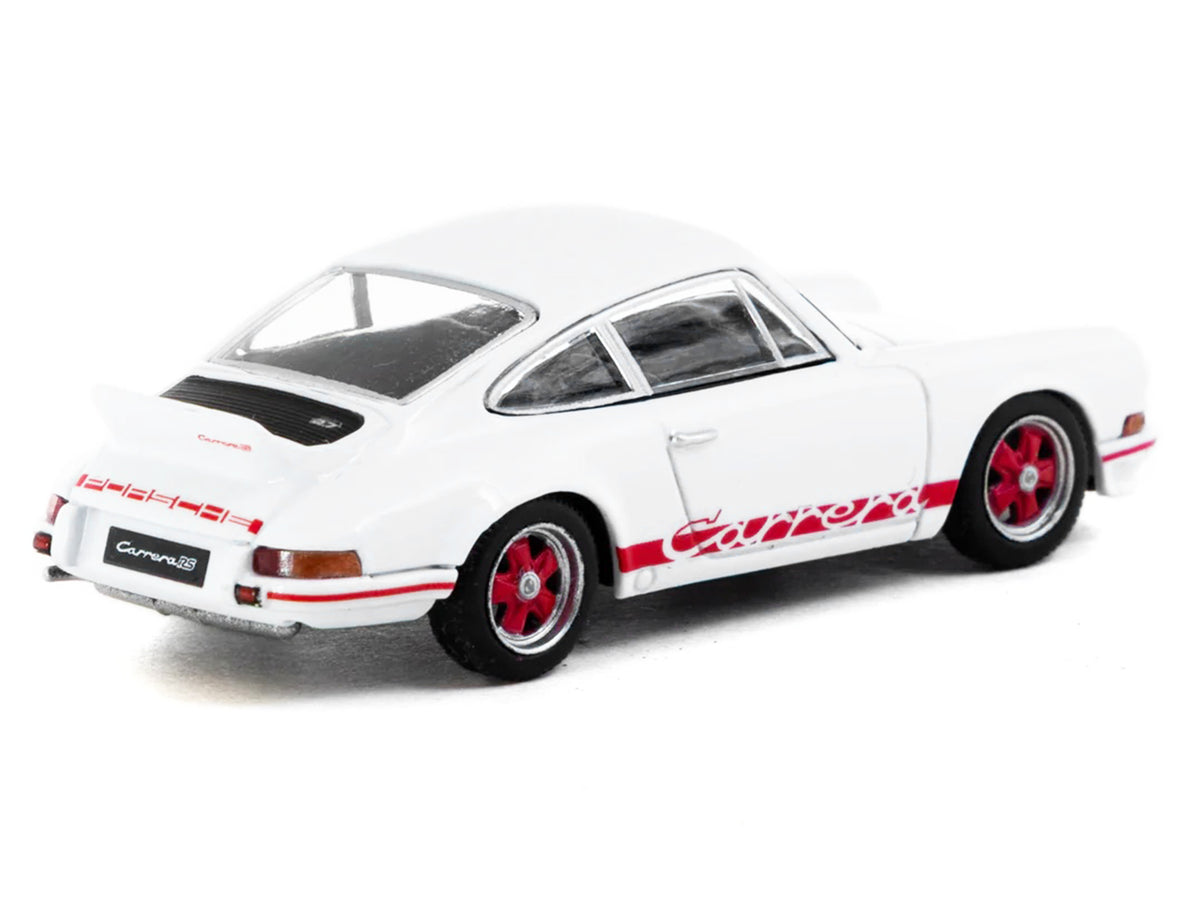 Porsche 911 Carrera RS 2.7 Lightweight White with Red Stripes "Collab64" Series 1/64 Diecast Model Car
