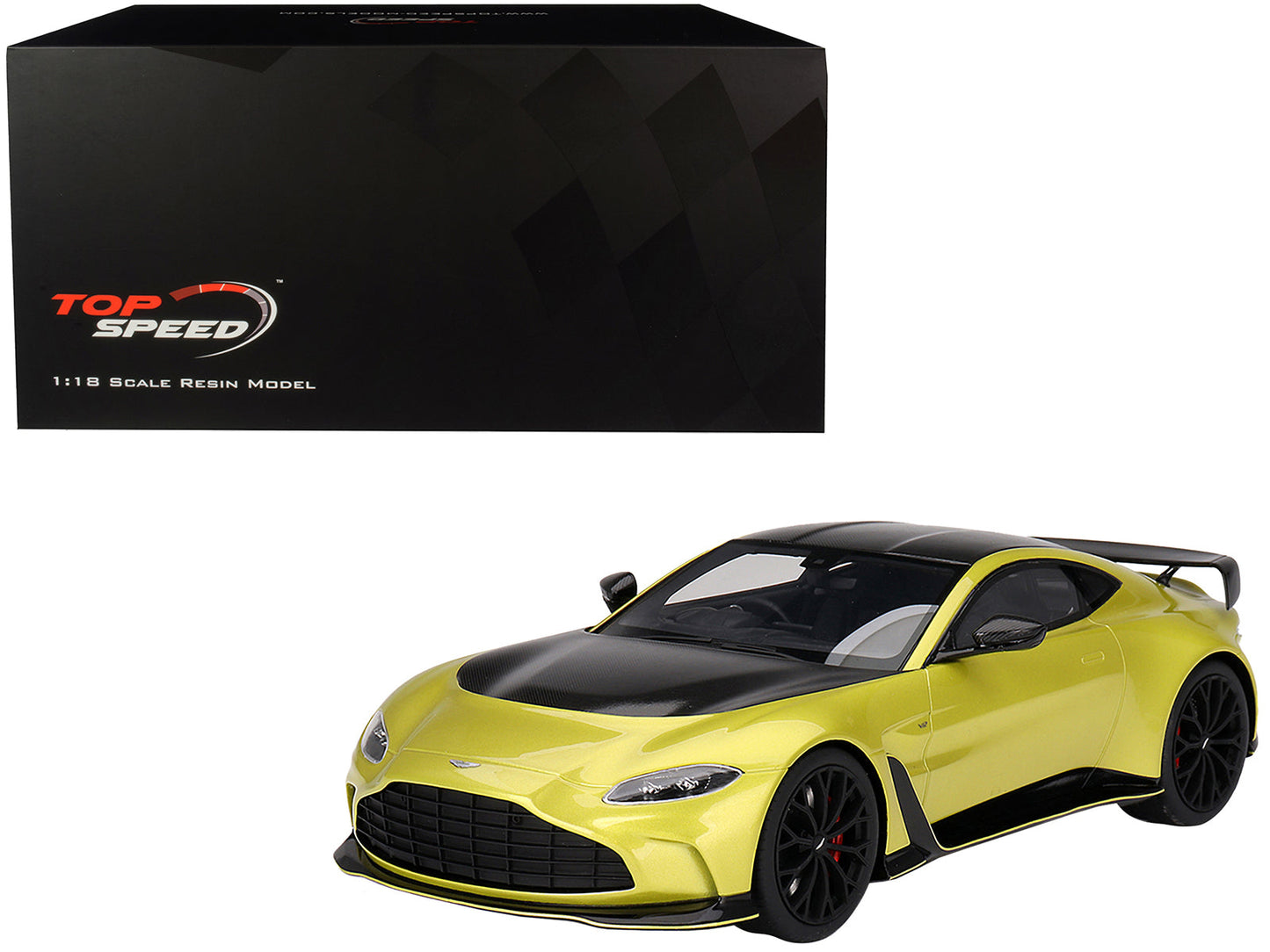 2022 Aston Martin V12 Vantage RHD (Right Hand Drive) Cosmopolitan Yellow with Black Hood and Top 1/18 Model Car
