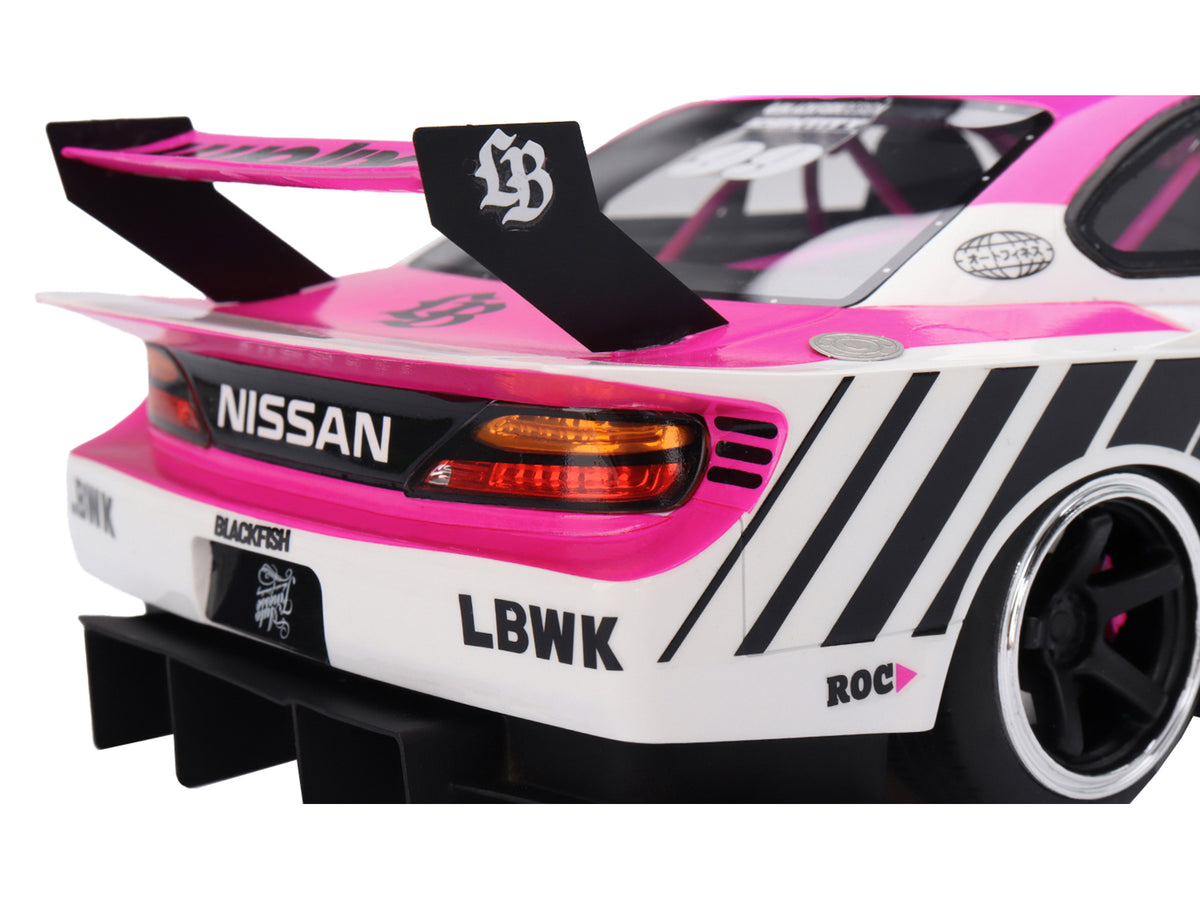 Nissan "LB-Super Silhouette" S15 SILVIA RHD (Right Hand Drive) #99 "Auto Finesse - SEMA 2023" White and Pink 1/18 Model Car