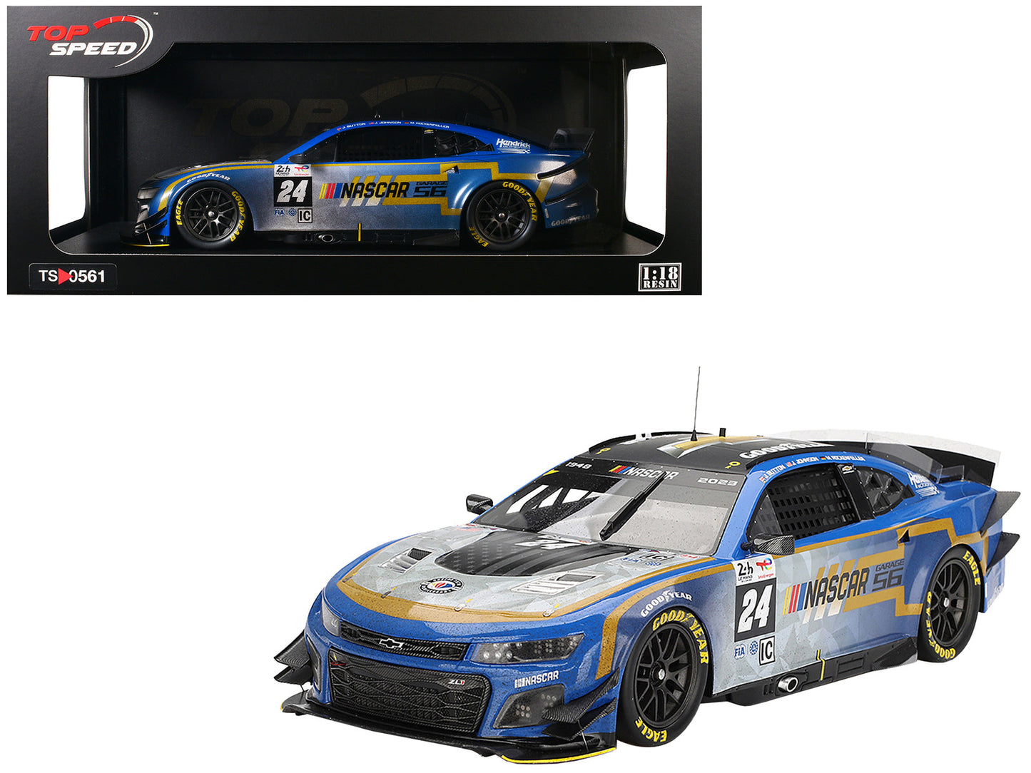 Chevrolet Camaro ZL1 #24 Jenson Button - Jimmie Johnson - Mike Rockenfeller (Post-Race Weathered Version) "Hendrick Motorsports - NASCAR Next Gen Garage 56" Innovative "24 Hours of Le Mans" (2023) 1/18 Model Car