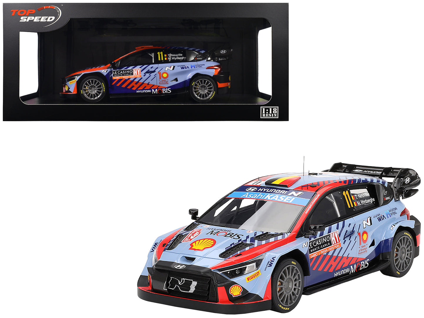 Hyundai i20 N Rally1 Hybrid #11 Thierry Neuville - Martijn Wydaeghe "Hyundai Shell Mobis WRT" Winner WRC "Monte Carlo Rally" (2024) 1/18 Model Car